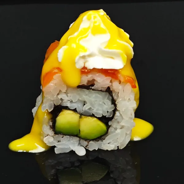 Salmón, aguacate, queso y salsa mango (4u)